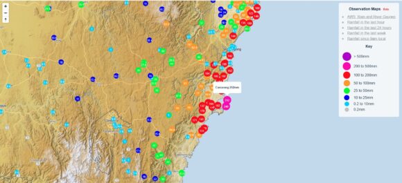 Coastal rain and showers New South Wales coastline May 1 to May 13 2024