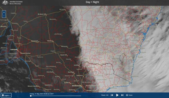 Extensive Northwest Cloud mass and rain provides relief for parched areas of Southern New South Wales