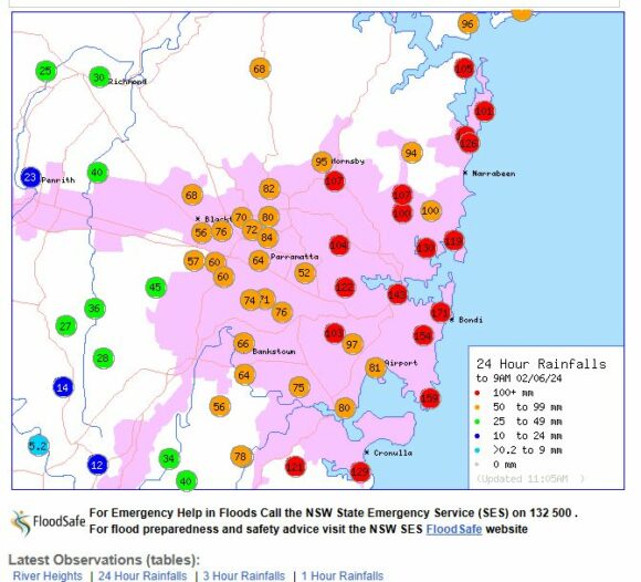 Heavy overnight rainfall drenches Eastern Sydney Sunday 2 June 2024.