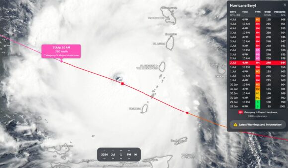 Hurricane Beryl - Earliest hurricane for the Atlantic Hurricane Season. Reaches Category 5 on the Saffir Simpson Scale.