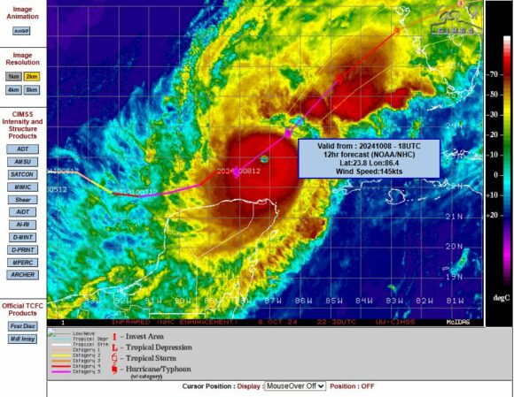 Hurricane Milton makes landfall at Siesta Key Sarasota Florida 9 October 2024