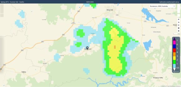 Showers and storms and severe warned storms across the Southern Highlands Saturday 4 January 2025. 