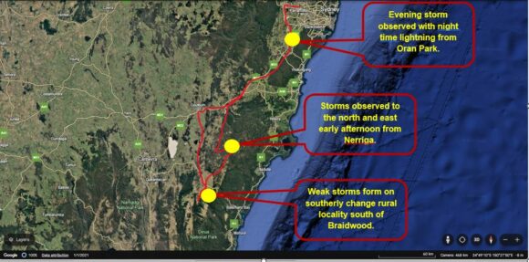 Coastal storms Wednesday 1 January 2025 Sydney to Araleun New South Wales.