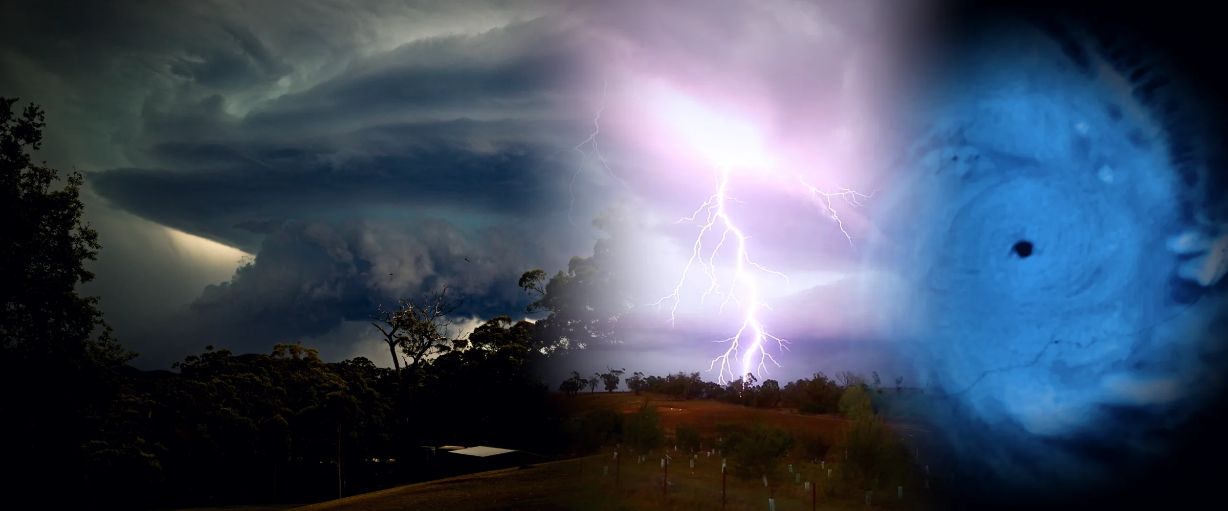 A supercell, staccato lightning and a tropical cyclone blended into one storm