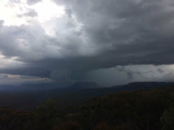 Scud hanging from storm base and heavy precipitation.