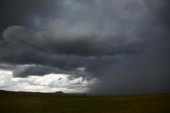 Gusty winds and heavy rain and hail
