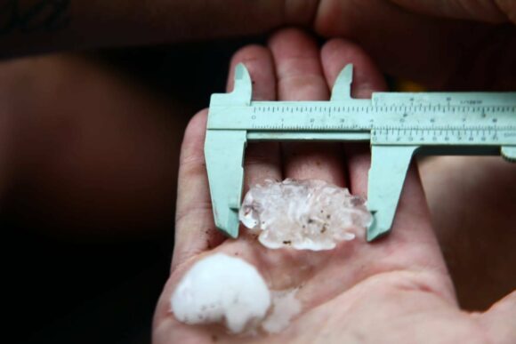 Large hail; to 4cm at Londonderry - the first hailstones falling from the developing new component of the supercell stru