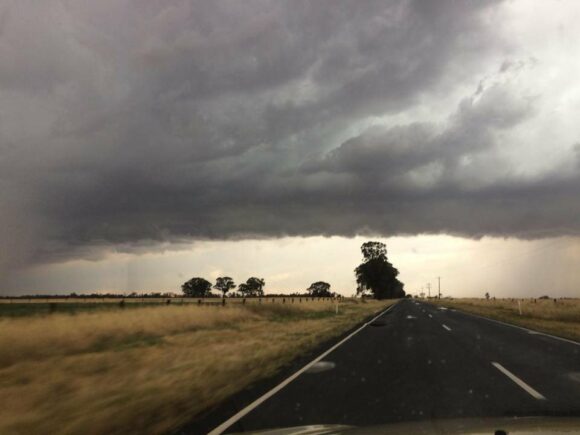 Cell connecting to another cell west - spectacular hail shafts to the east.